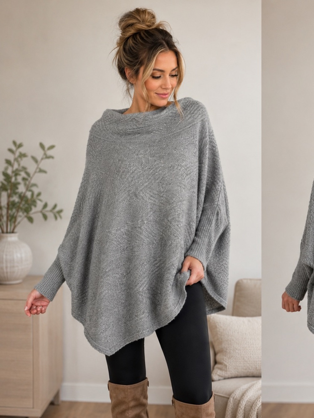 Source Unknown Light Gray Knit Poncho Sweater